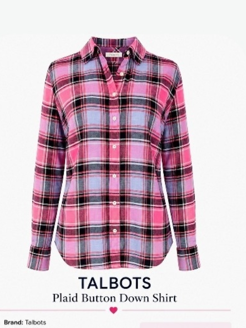 Talbots Pink and Lavender Plaid Button-Down Shirt